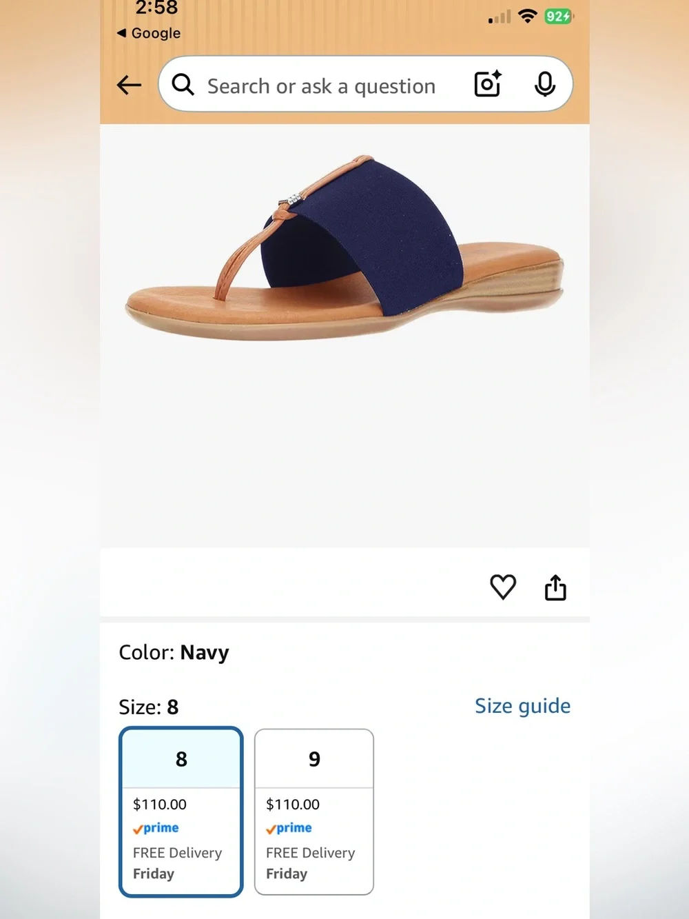 Navy Slip-On Thong Sandals w/brown leather straps and tan soles. Very comfy! 10. - Picture 4 of 4